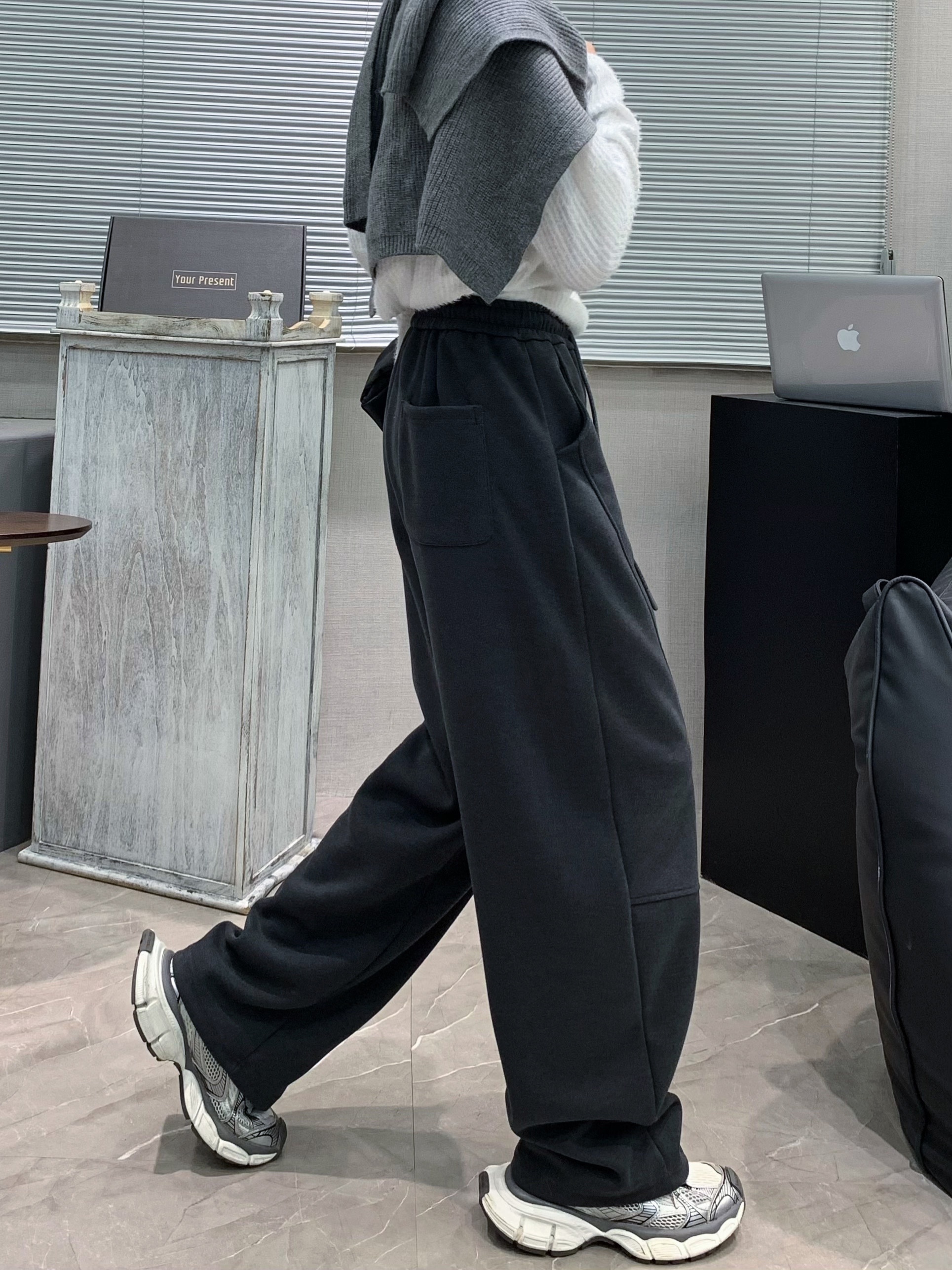 womens casual polyester wide leg joggers loose fabric sweatpants solid color long length with shearling waist with drawstring for weekend details 1