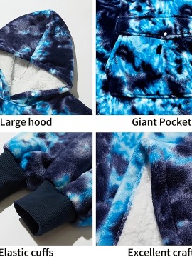 Cozy Oversized Sherpa Fleece Hoodie Blanket - Tie-Dye Wearable Blanket with Giant Pocket, Soft & Warm Shawl Wrap for Women and Men, Perfect Birthday Gift, Non-Stretch Knit Fabric, Hand Washable