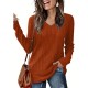 Women's Casual V-Neck Sweater - Solid Color, Ribbed Long Sleeve Knit Pullover, Machine Washable