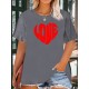 Women's Casual Black Heart Print Love Graphic Tee - Short Sleeve Crew Neck, Polyester Knit T-Shirt