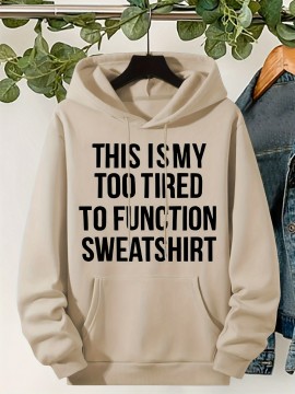 Plus Size Cozy Letter Print Hoodie - Soft, Casual, Drawstring, Hooded, Long Sleeve, Kangaroo Pocket Sweatshirt for Fall & Winter - Women's Comfortable Plus Size Clothing for Everyday Wear