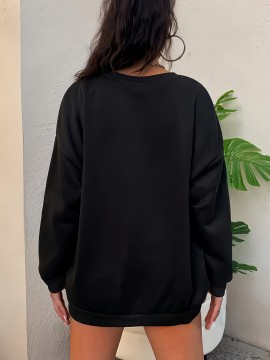Plus Size Simple Solid Crew Neck Pullover Sweatshirt, Women's Casual Long Sleeve Clothing
