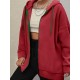 Plus Size Solid Color Zip Front Hoodie, Simple Casual Drawstring Long Sleeve Hooded Sweatshirt, Women's Plus Size Clothing