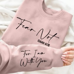 Plus Size Fear Not Print Pullover Sweatshirt, Casual Long Sleeve Crew Neck Sweatshirt For Fall & Winter, Women's Plus Size Clothing
